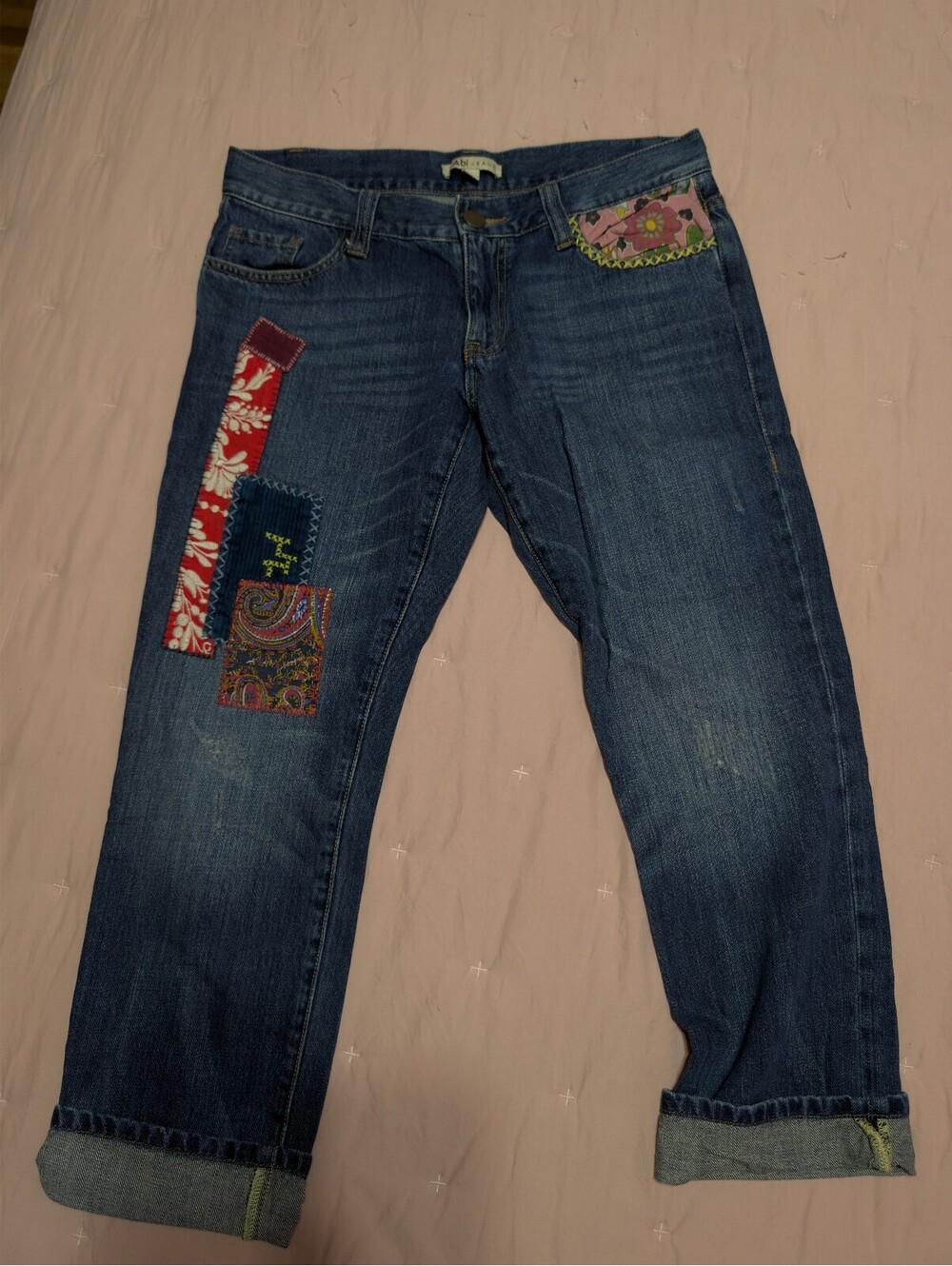 CAbi Jeans Women's Size 2 Blue Denim Cropped Patchwork Jeans